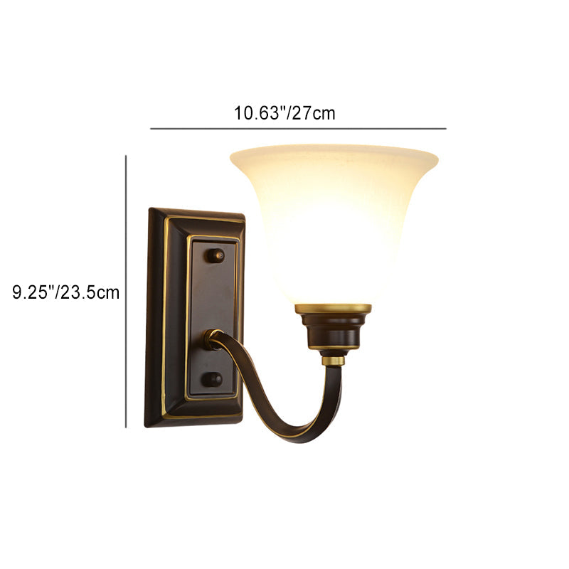 Traditional Rustic Floral Glass Shade Iron 1-Light Wall Sconce Lamp For Bedroom