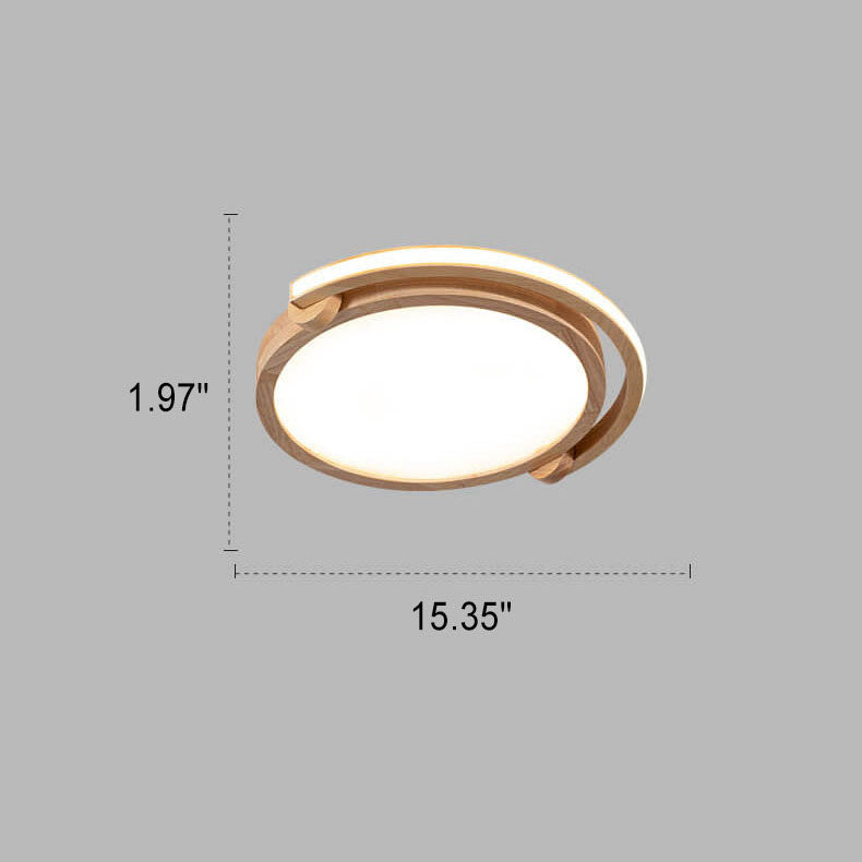 Simple Japanese Wood Log Round Acrylic LED Flush Mount Ceiling Light