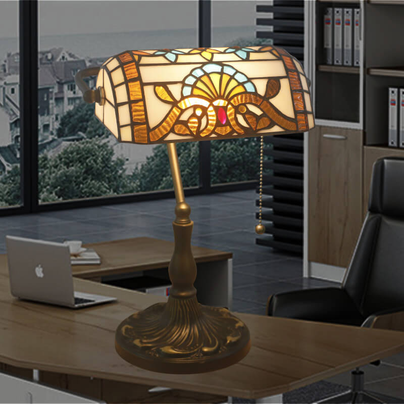 Vintage Stained Glass 1-Light Zipper Switch Table Lamp