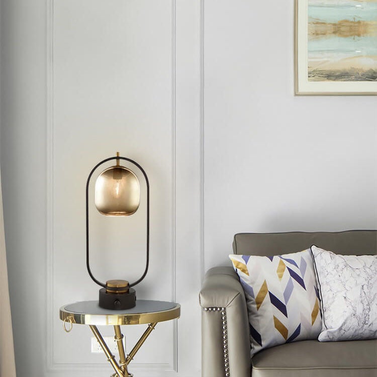 Modern Amber Glass Ring 1-Light Table Lamp