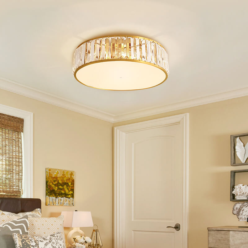 Modern Iron Crystal Round 3/4/5 Light Flush Mount Ceiling Light