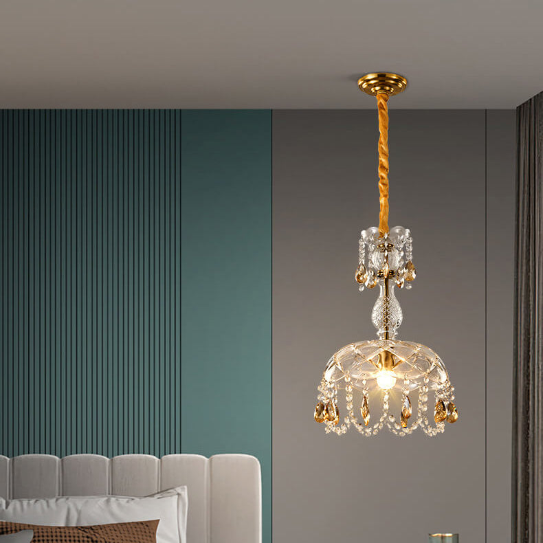 Modern Luxury Crystal Hanging Dome 1-Light Pendant Light