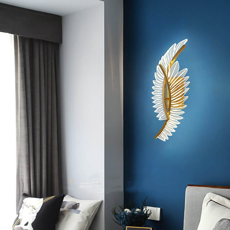 Modern Acrylic Feather Gold Copper LED Wall Sconce Lamp