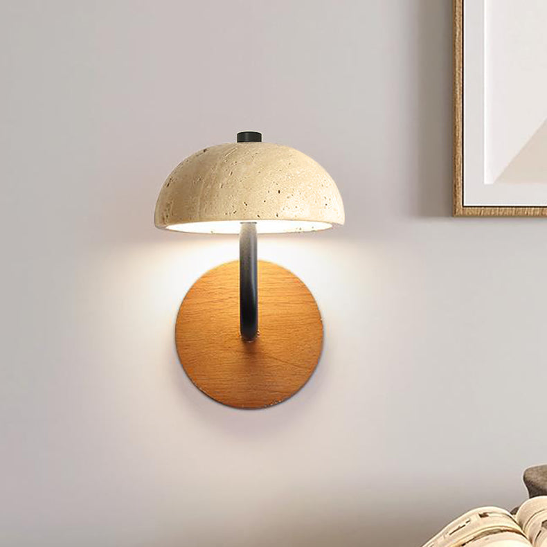 Traditional Japanese Stone Iron Wood Umbrella Mushroom LED Wall Sconce Lamp For Bedside