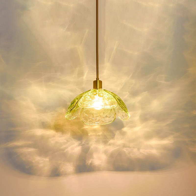 Modern Flower Petal Stained Glass 1-Light Pendant Light