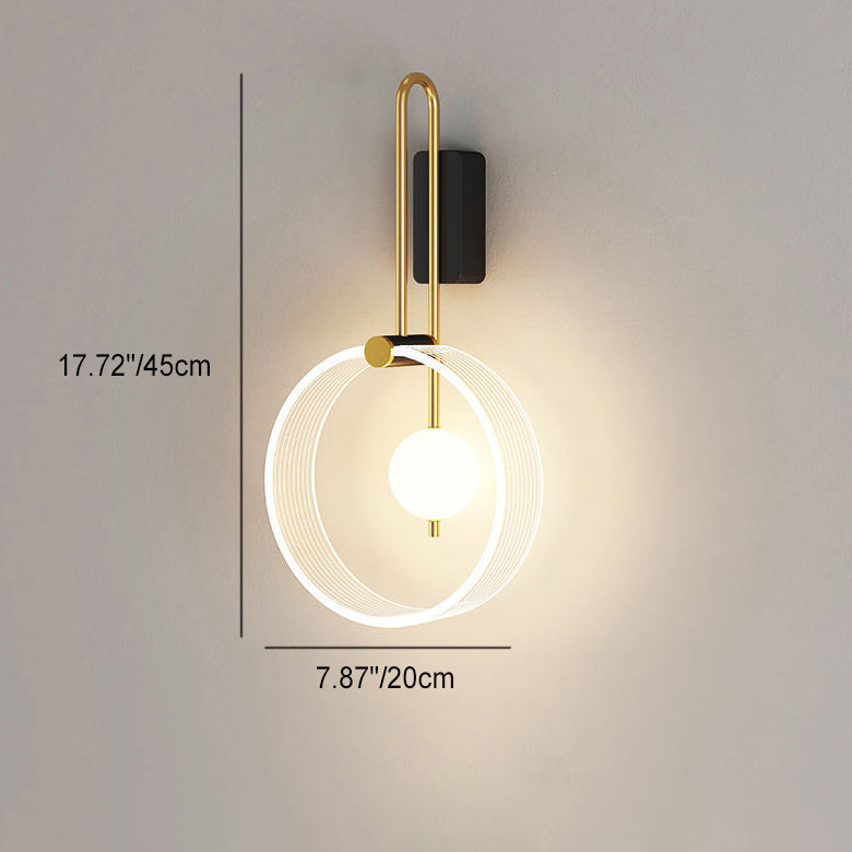Modern Minimalist Iron Acrylic Round Ring LED Wall Sconce Lamp For Bedside
