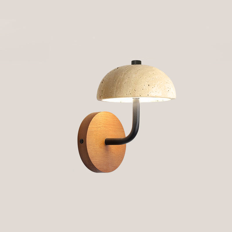 Traditional Japanese Stone Iron Wood Umbrella Mushroom LED Wall Sconce Lamp For Bedside