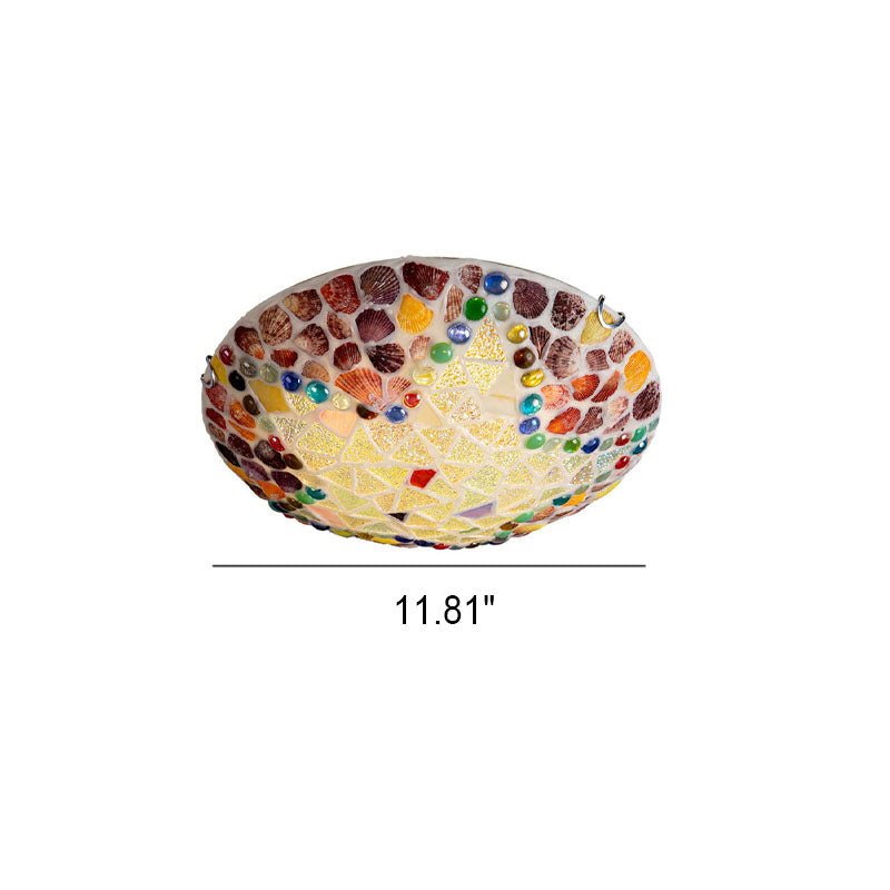 European Rustic Tiffany Hardware Glass Shell 1-Light Flush Mount Lighting