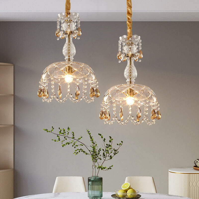 Modern Luxury Crystal Hanging Dome 1-Light Pendant Light