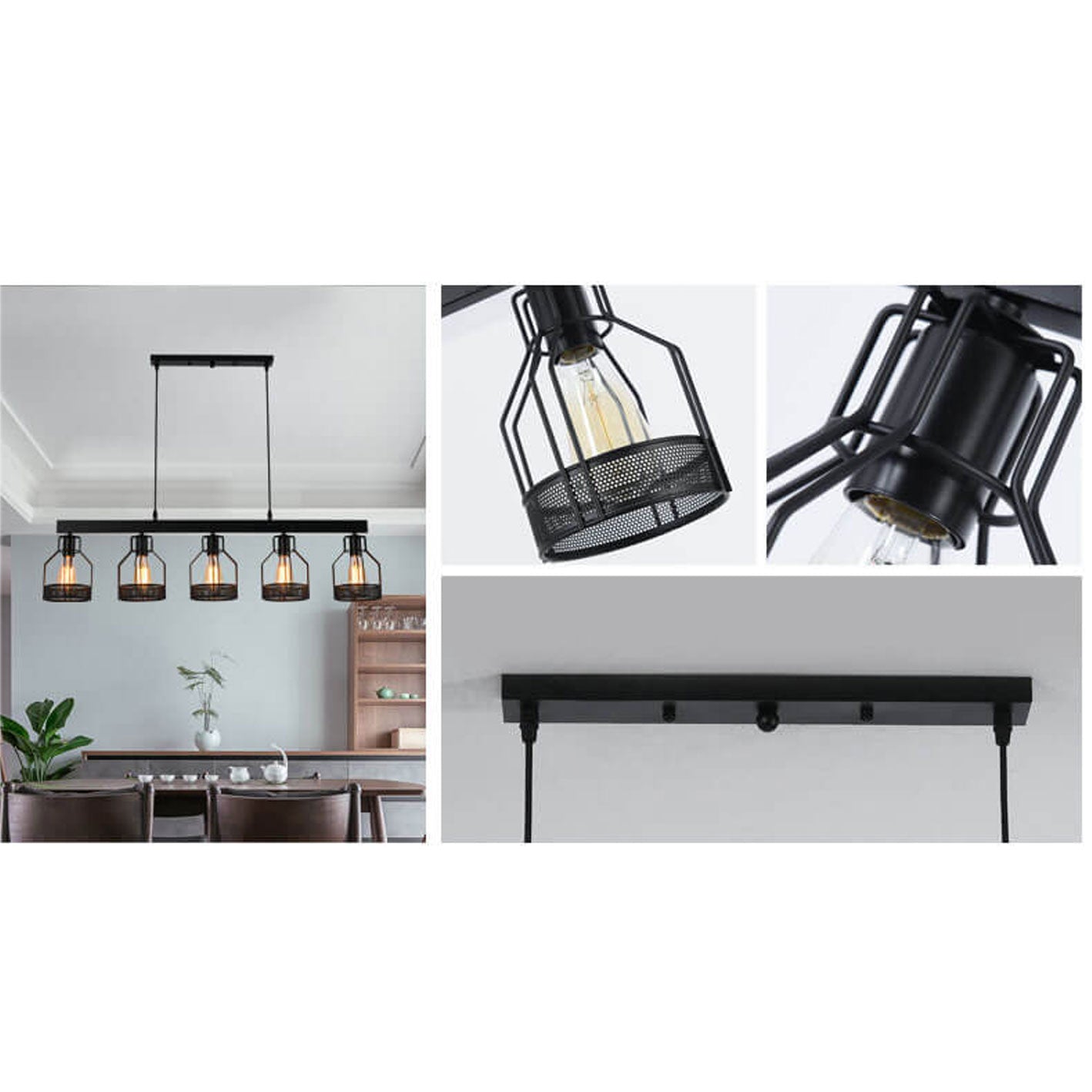 Industrial Vintage Long Bar Cage Island Light 6-Light Chandelier