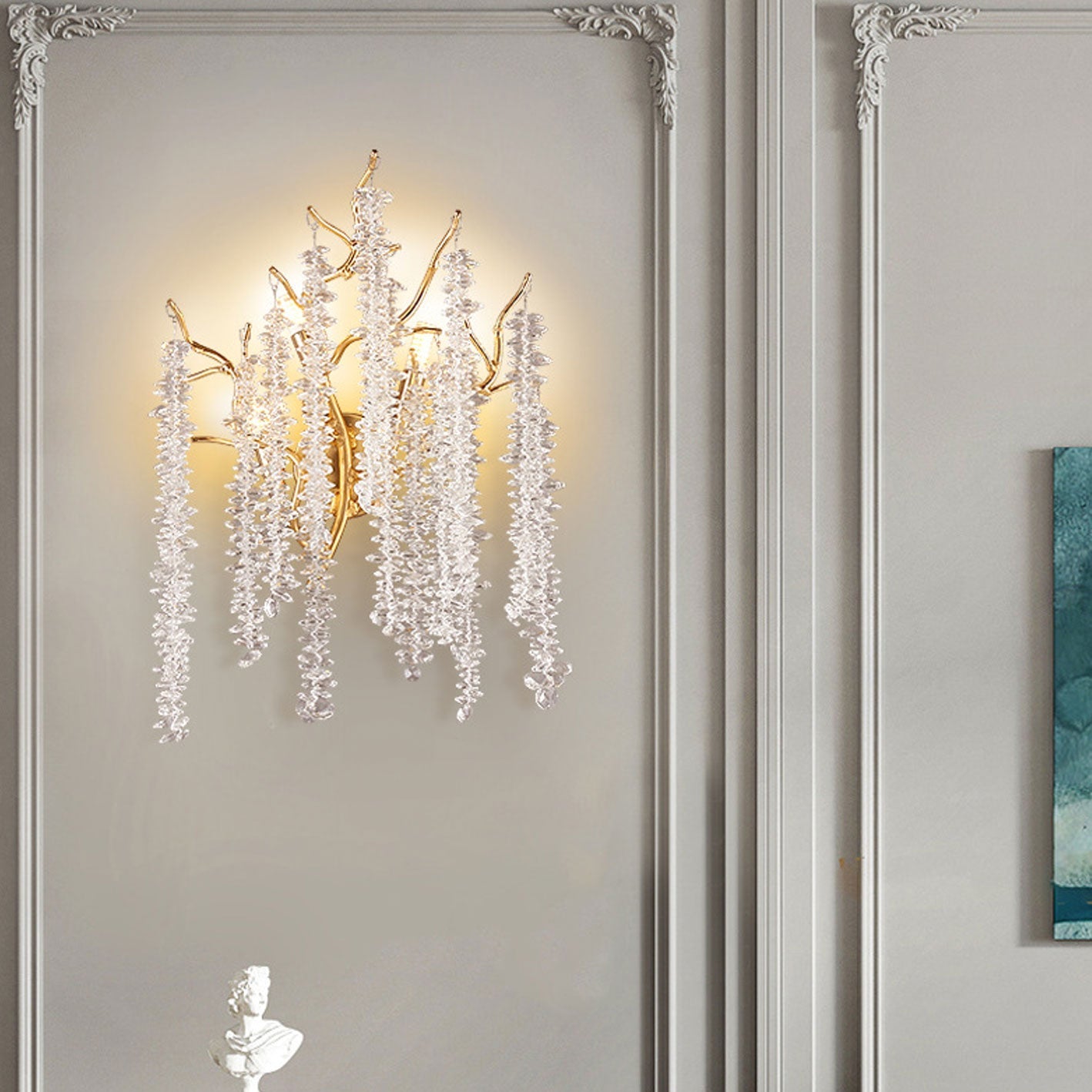 Modern Light Luxury Tree Branch Crystal 3-Light Wall Sconce Lamp