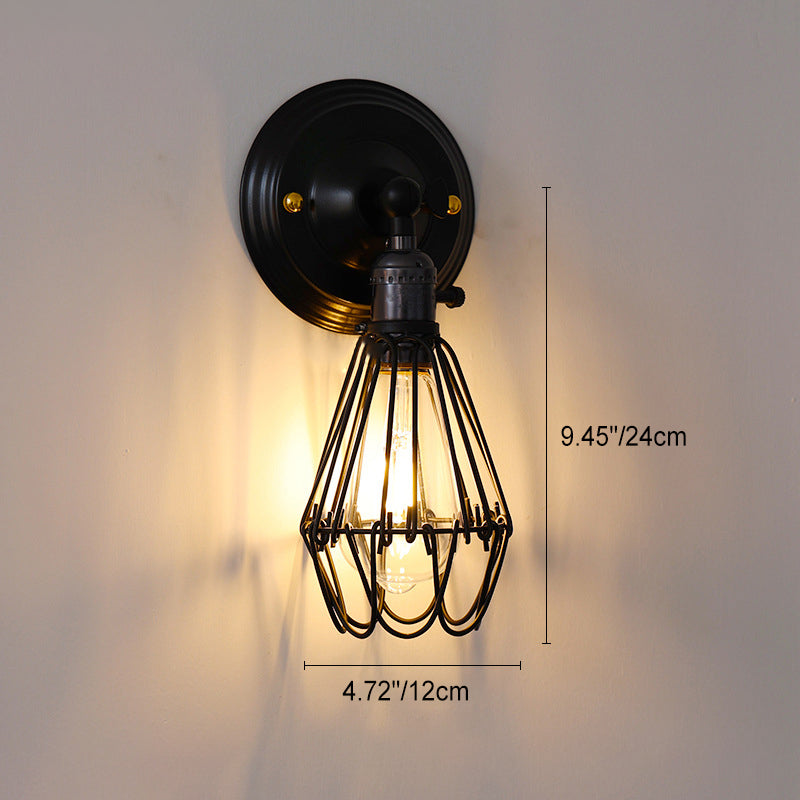 Traditional Vintage Cage Iron 1-Light Wall Sconce Lamp For Living Room