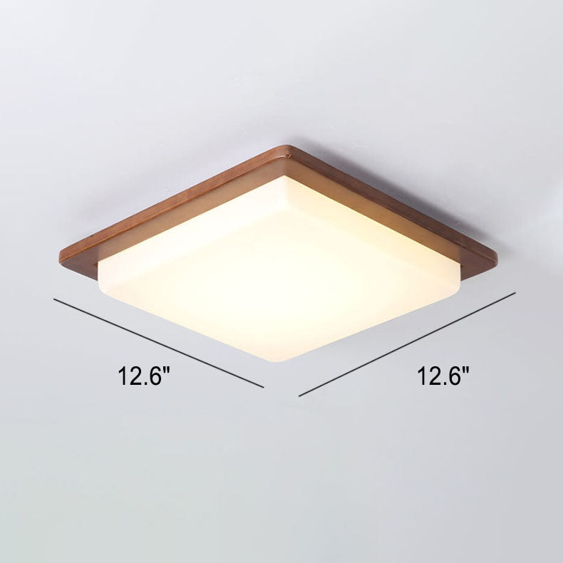 Modern Chinese Walnut Square LED Flush Mount Ceiling Light