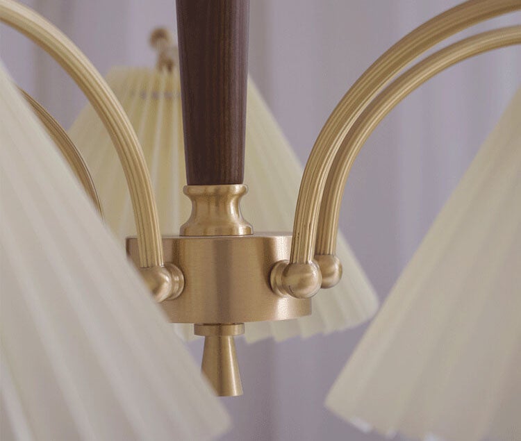 Vintage Walnut Pleated Shade 3/6 Light Chandelier