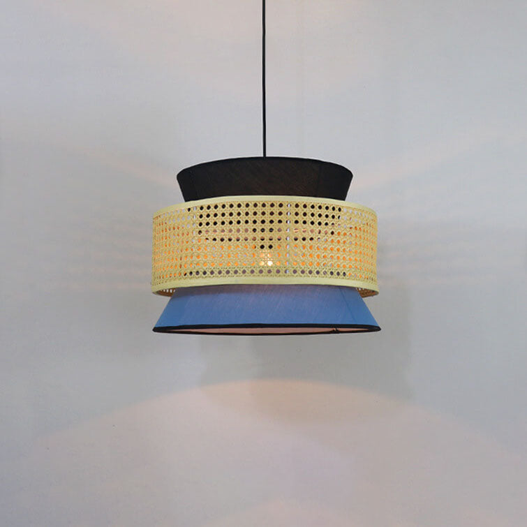 Modern Rattan Weaving Colorful Geometric Splicing 1-Light Pendant Light