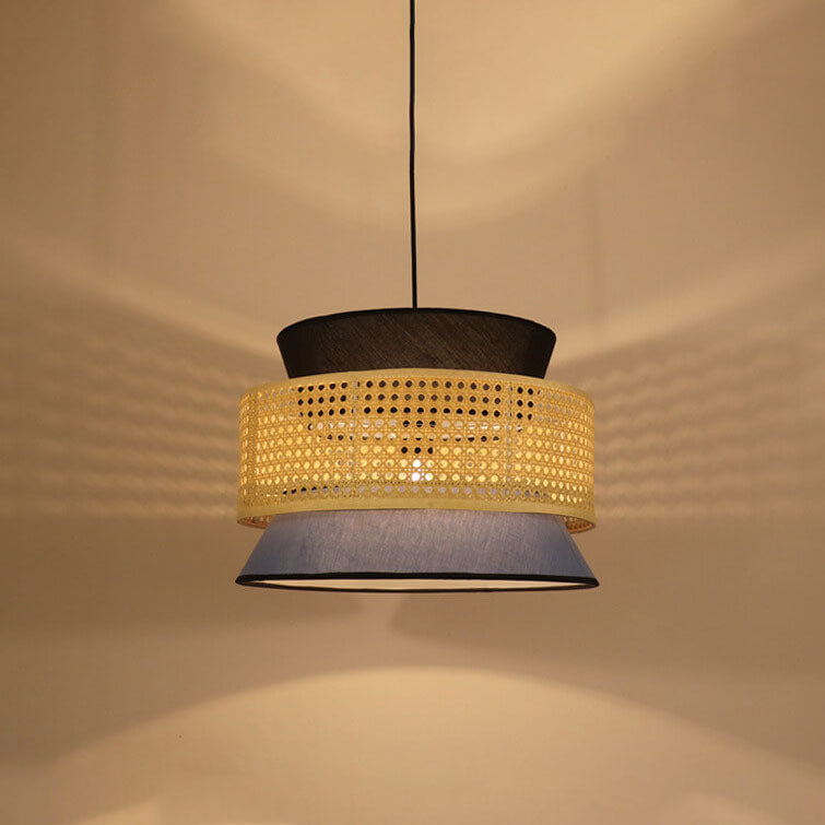 Modern Rattan Weaving Colorful Geometric Splicing 1-Light Pendant Light