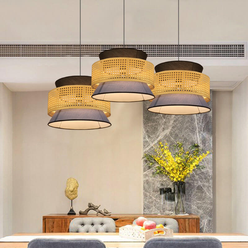 Modern Rattan Weaving Colorful Geometric Splicing 1-Light Pendant Light