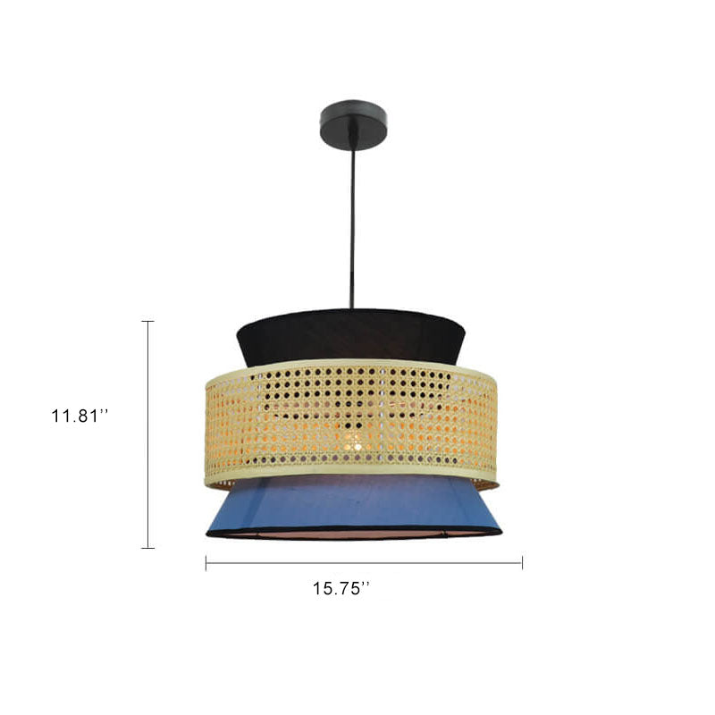 Modern Rattan Weaving Colorful Geometric Splicing 1-Light Pendant Light