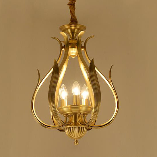 Modern Luxury Brass Oval Lantern 3-Light Chandelier