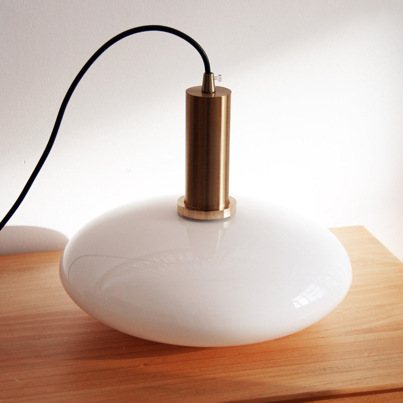 Nordic Milky White Glass Flat Round 1-Light Pendant Light