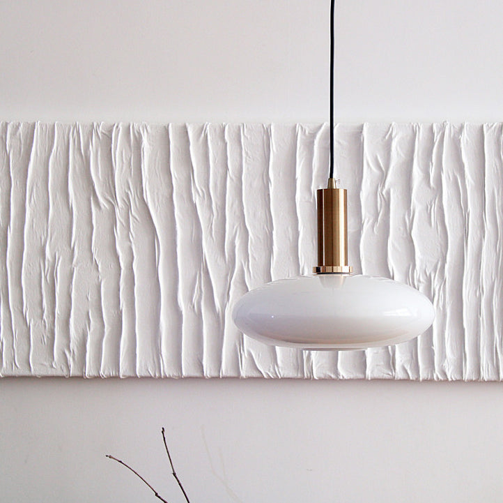 Nordic Milky White Glass Flat Round 1-Light Pendant Light