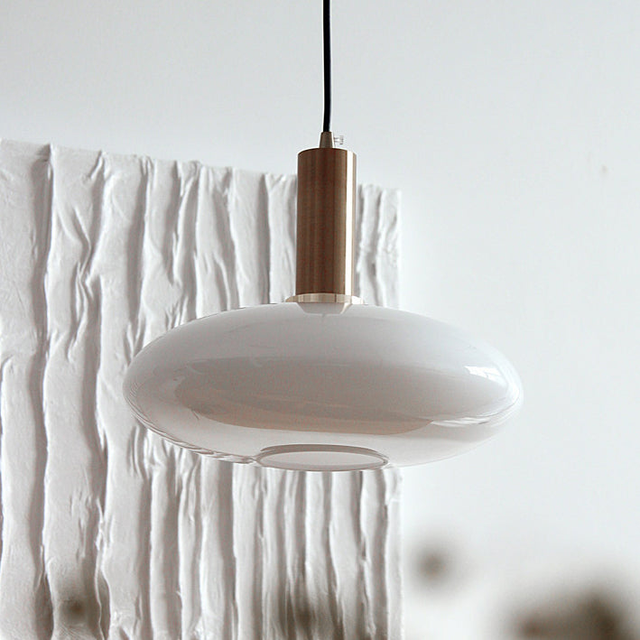 Nordic Milky White Glass Flat Round 1-Light Pendant Light