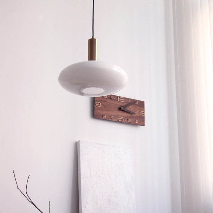 Nordic Milky White Glass Flat Round 1-Light Pendant Light