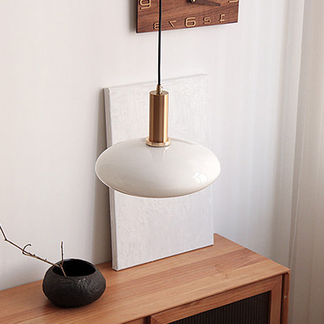 Nordic Milky White Glass Flat Round 1-Light Pendant Light