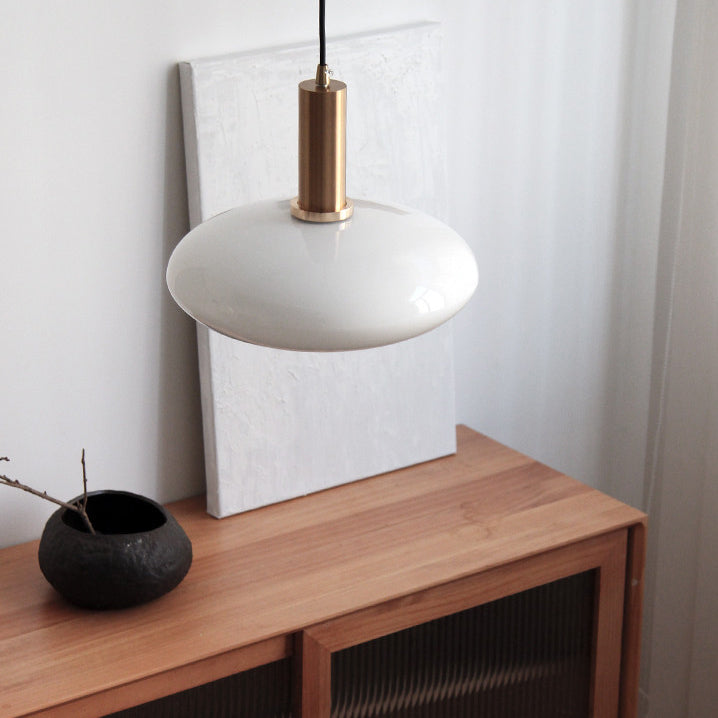 Nordic Milky White Glass Flat Round 1-Light Pendant Light