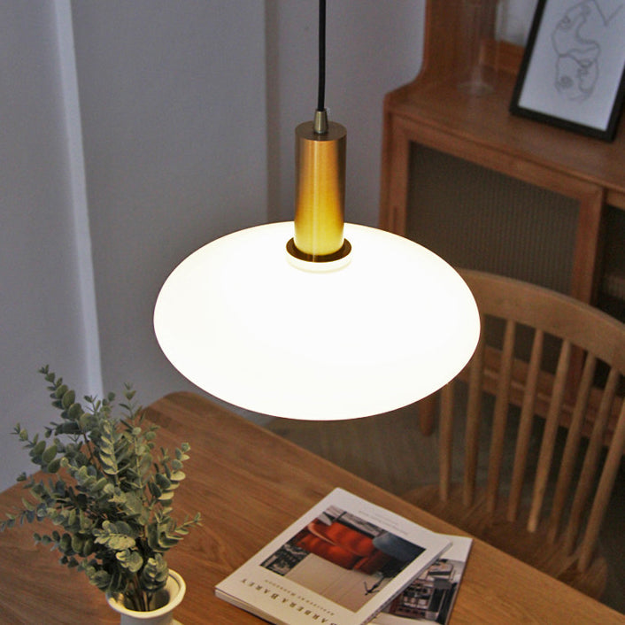 Nordic Milky White Glass Flat Round 1-Light Pendant Light