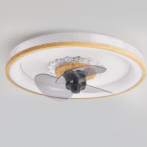Nordic Minimalist Round Acrylic Wood Grain LED Flush Mount Ceiling Fan Light