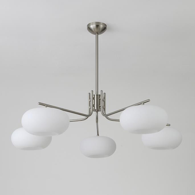 French Minimalist White Dome Glass Shade 5-Light Chandelier