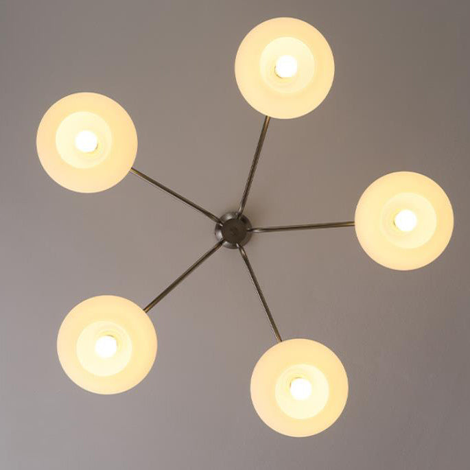 French Minimalist White Dome Glass Shade 5-Light Chandelier