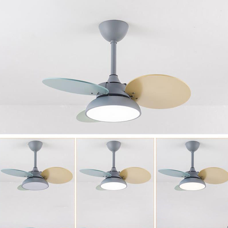 Simple Colorful Round Fan Leaf Kids Downrods Ceiling Fan Light