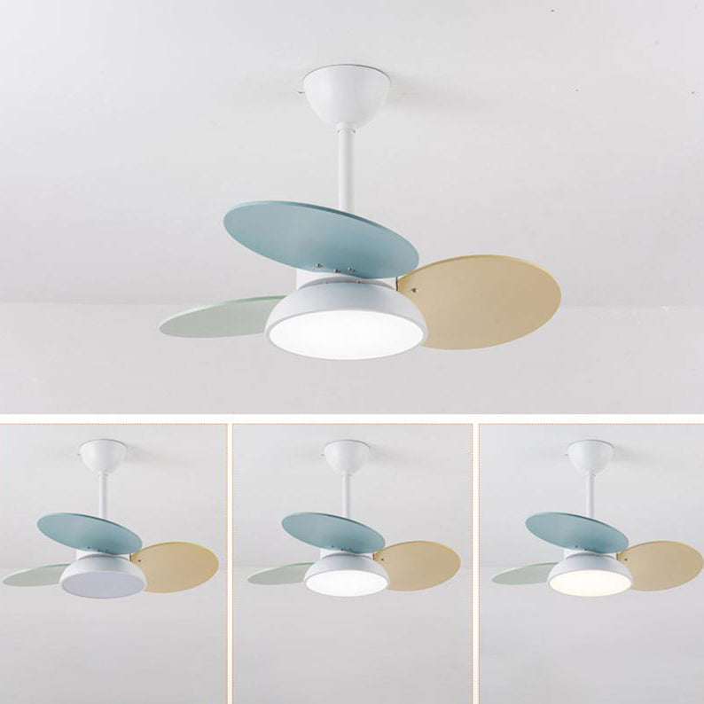 Simple Colorful Round Fan Leaf Kids Downrods Ceiling Fan Light