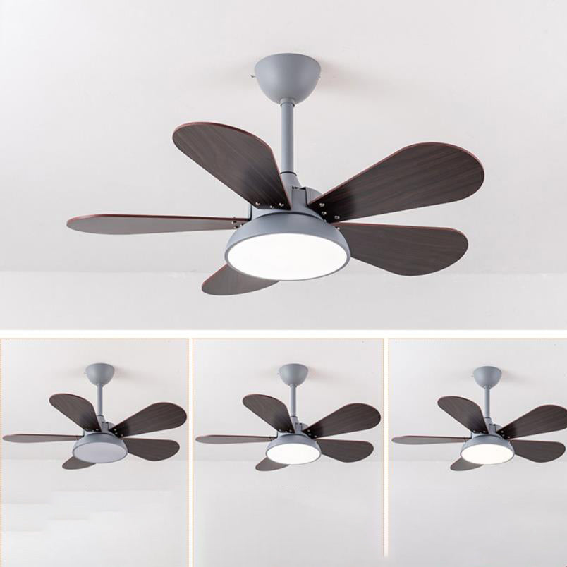 Simple Colorful Round Fan Leaf Kids Downrods Ceiling Fan Light