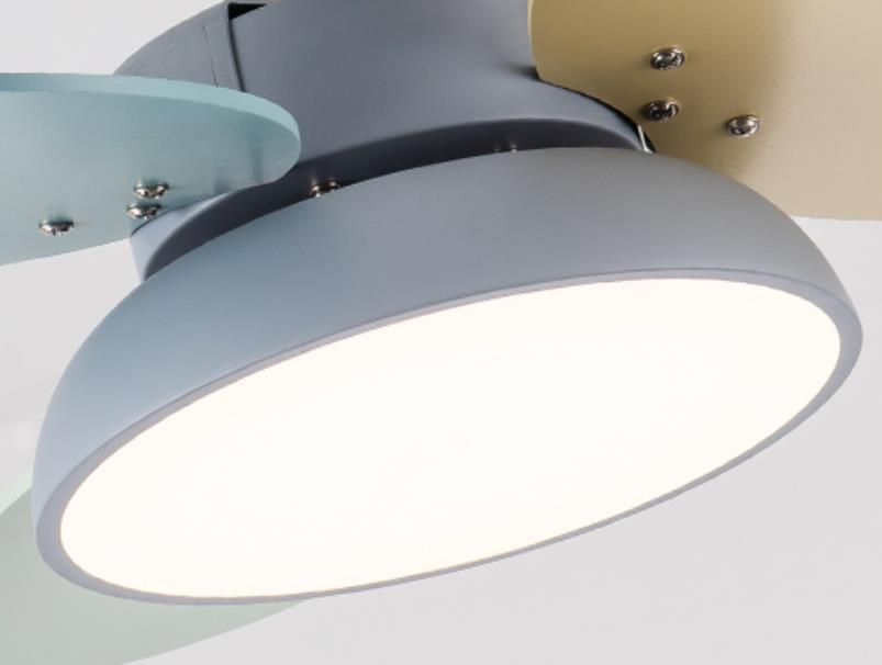 Simple Colorful Round Fan Leaf Kids Downrods Ceiling Fan Light