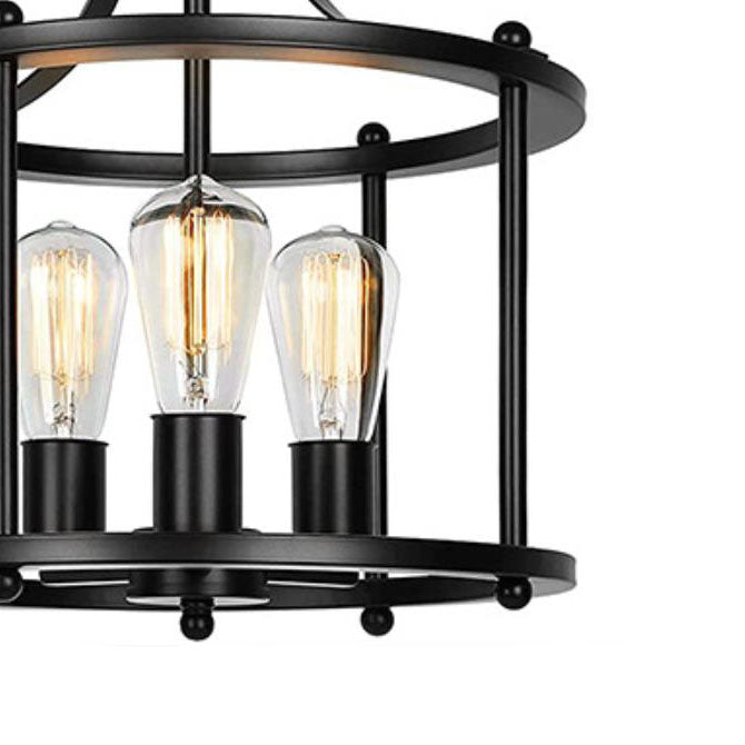 Industrial Vintage Round Drum 3-Light Semi-Flush Mount Ceiling Light