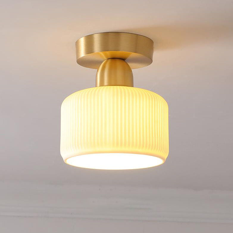 Modern Ceramic Round Jar Copper 1-Light Semi-Flush Mount Ceiling Light