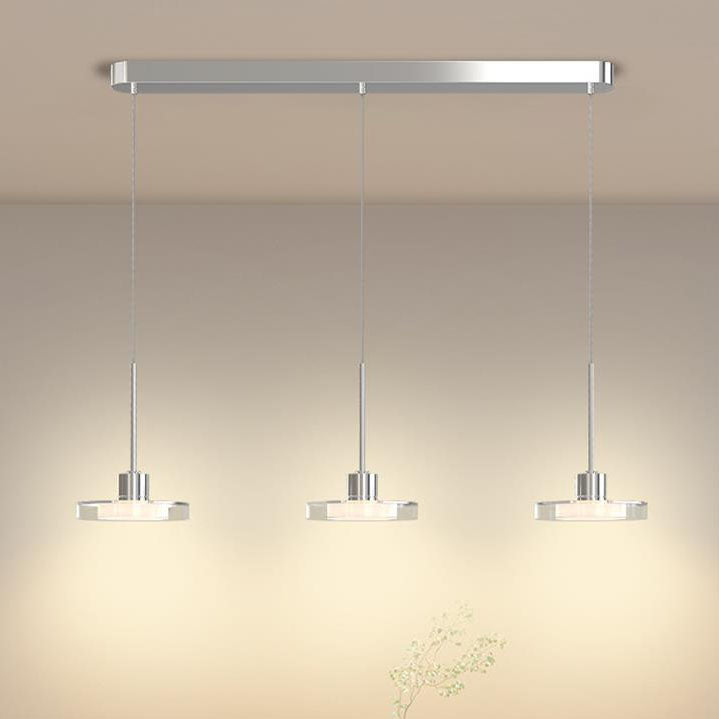 ثريا جزيرة LED دائرية فضية بسيطة من الزجاج بتصميم نورديك مع إضاءة 1/3