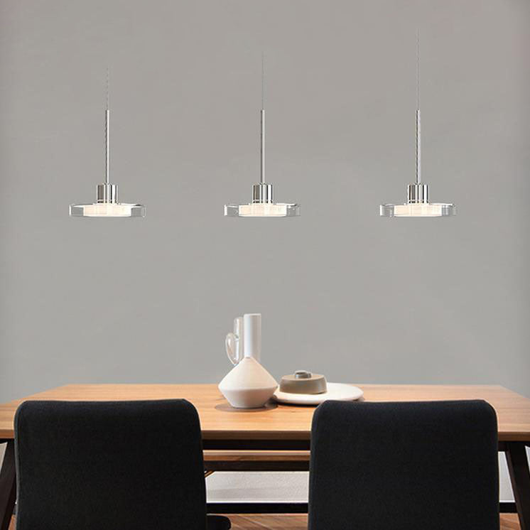 ثريا جزيرة LED دائرية فضية بسيطة من الزجاج بتصميم نورديك مع إضاءة 1/3