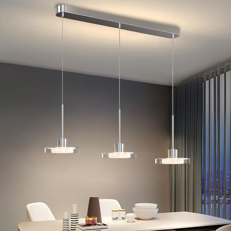 ثريا جزيرة LED دائرية فضية بسيطة من الزجاج بتصميم نورديك مع إضاءة 1/3