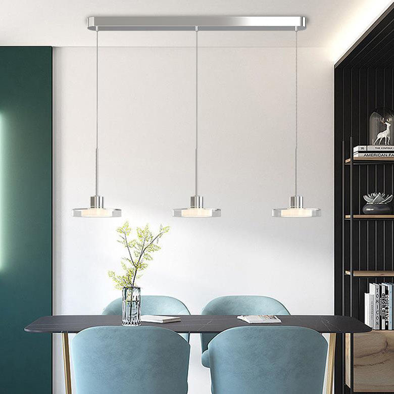 ثريا جزيرة LED دائرية فضية بسيطة من الزجاج بتصميم نورديك مع إضاءة 1/3