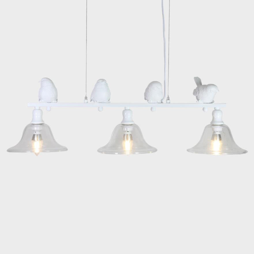 European Rustic Bird Iron Glass 3-Light Chandelier