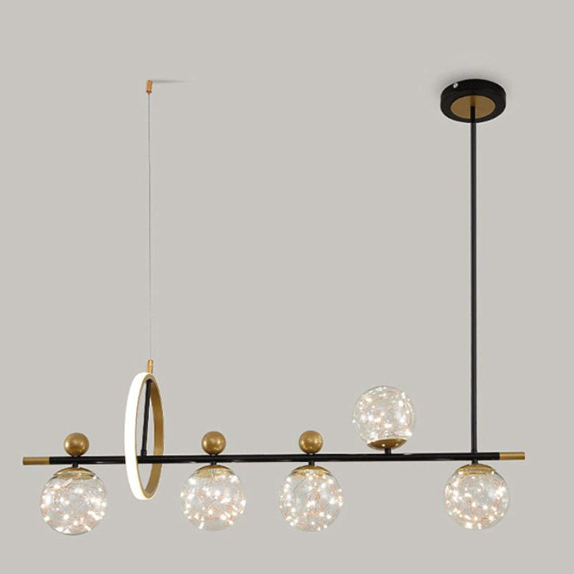 Nordic Light Luxury Round Ball Iron Glass LED Chandelier