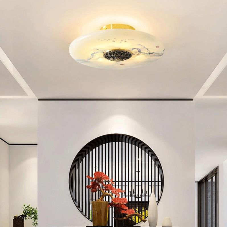 Modern Light Luxury Retro Full Copper Cloud Glass LED Flush Mount Lighting