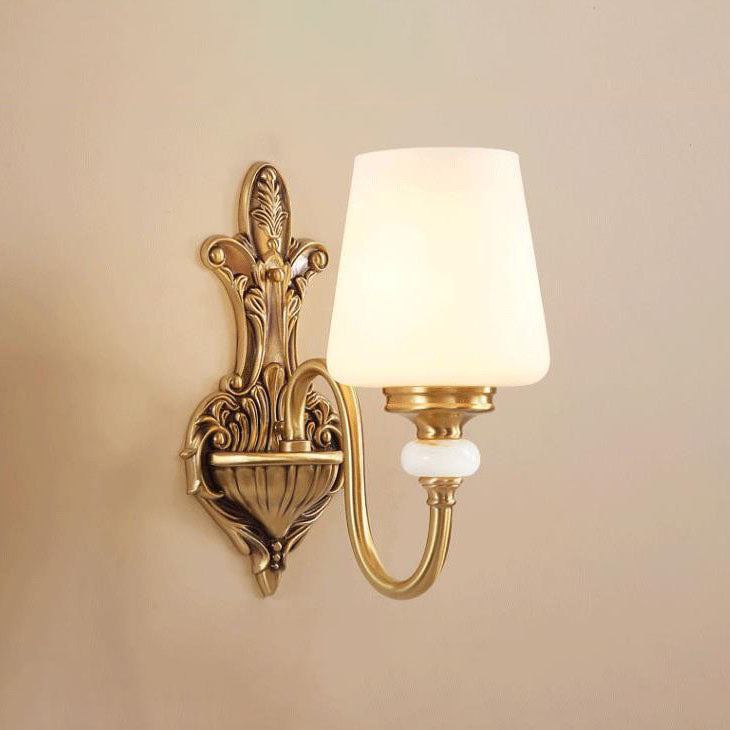 European Luxury Jade Glass Brass Cone Cup Shade 1/2 Light Wall Sconce Lamp