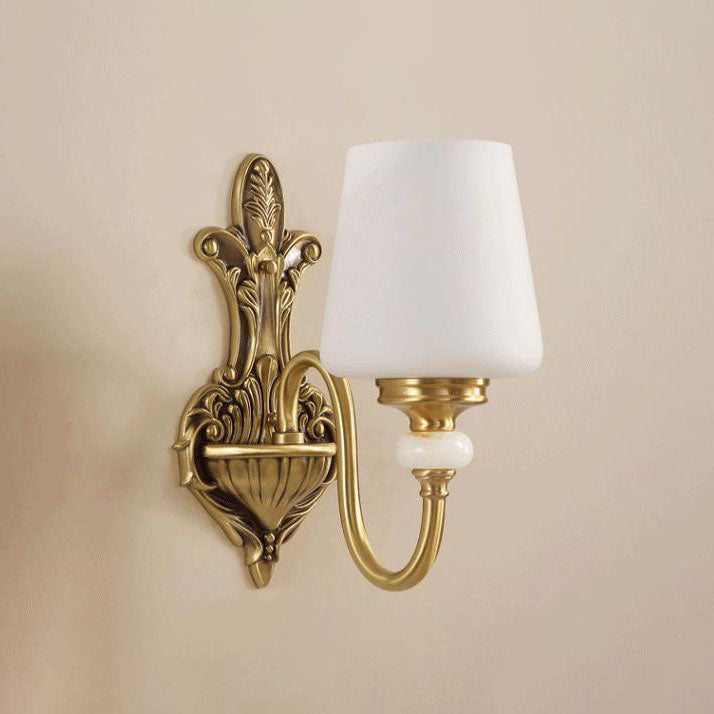 European Luxury Jade Glass Brass Cone Cup Shade 1/2 Light Wall Sconce Lamp