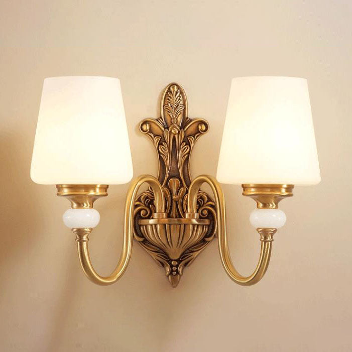 European Luxury Jade Glass Brass Cone Cup Shade 1/2 Light Wall Sconce Lamp