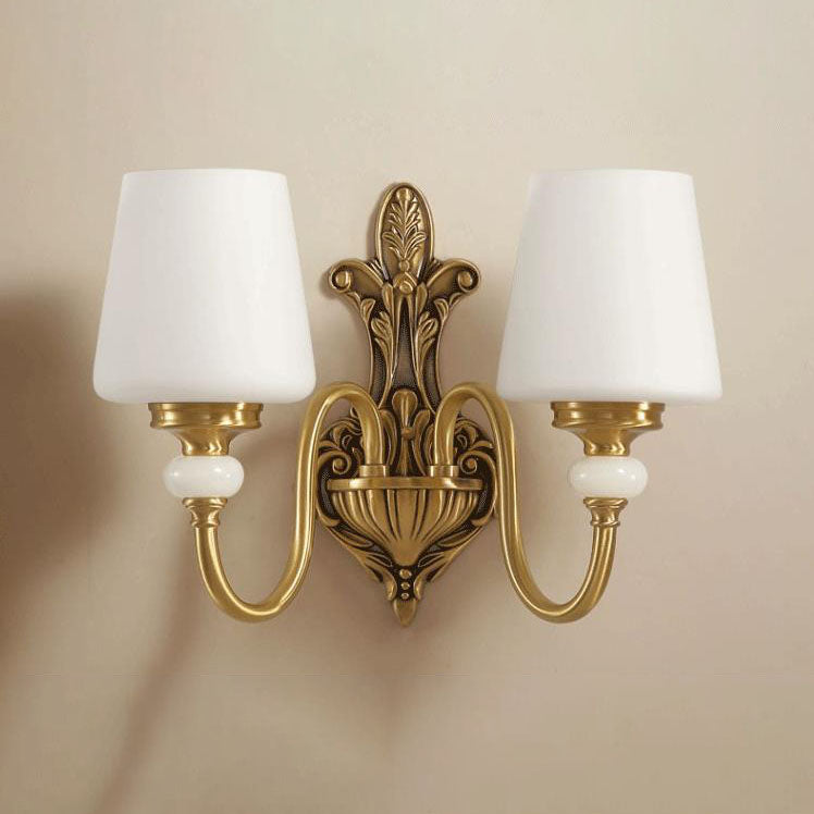 European Luxury Jade Glass Brass Cone Cup Shade 1/2 Light Wall Sconce Lamp